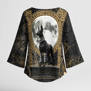 Anput Jackal Mask Kimono Sleeve Blouse with Full Moon Egyptian Afterlife Symbolism
