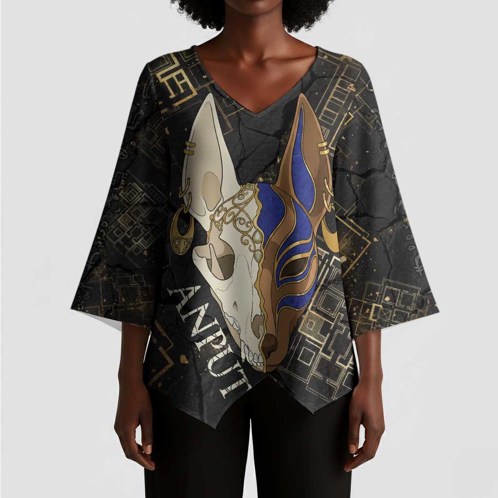Anput Jackal Mask Kimono Sleeve Blouse with Full Moon Egyptian Afterlife Symbolism