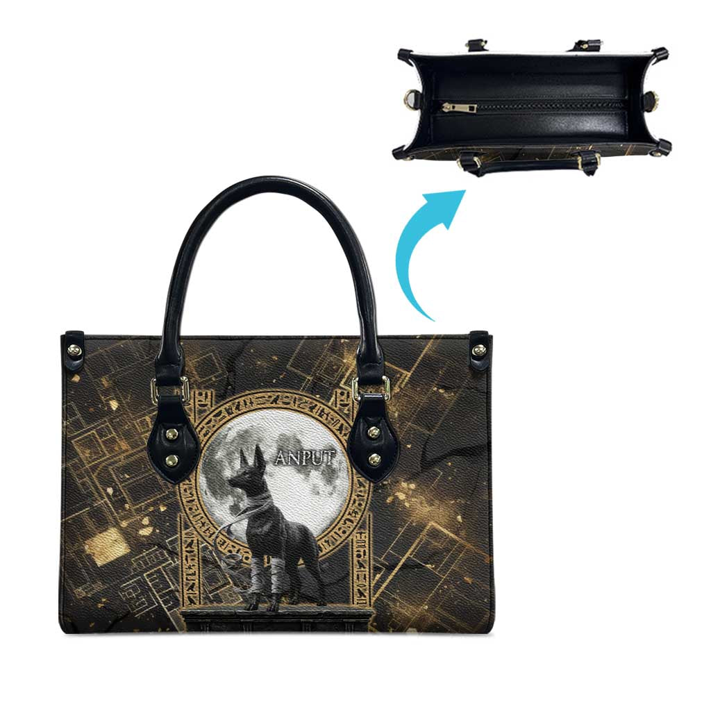 Anput Jackal Mask Leather Bag with Full Moon Egyptian Afterlife Symbolism