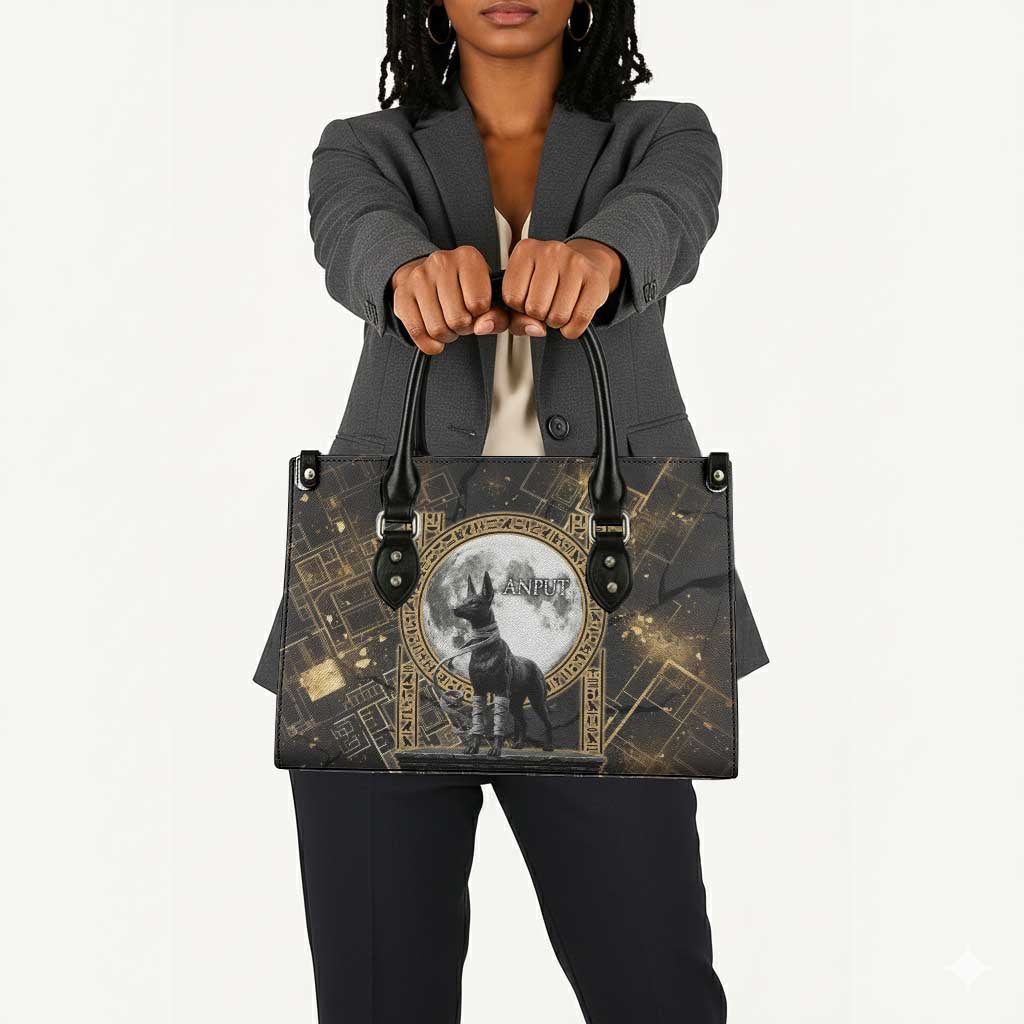 Anput Jackal Mask Leather Bag with Full Moon Egyptian Afterlife Symbolism