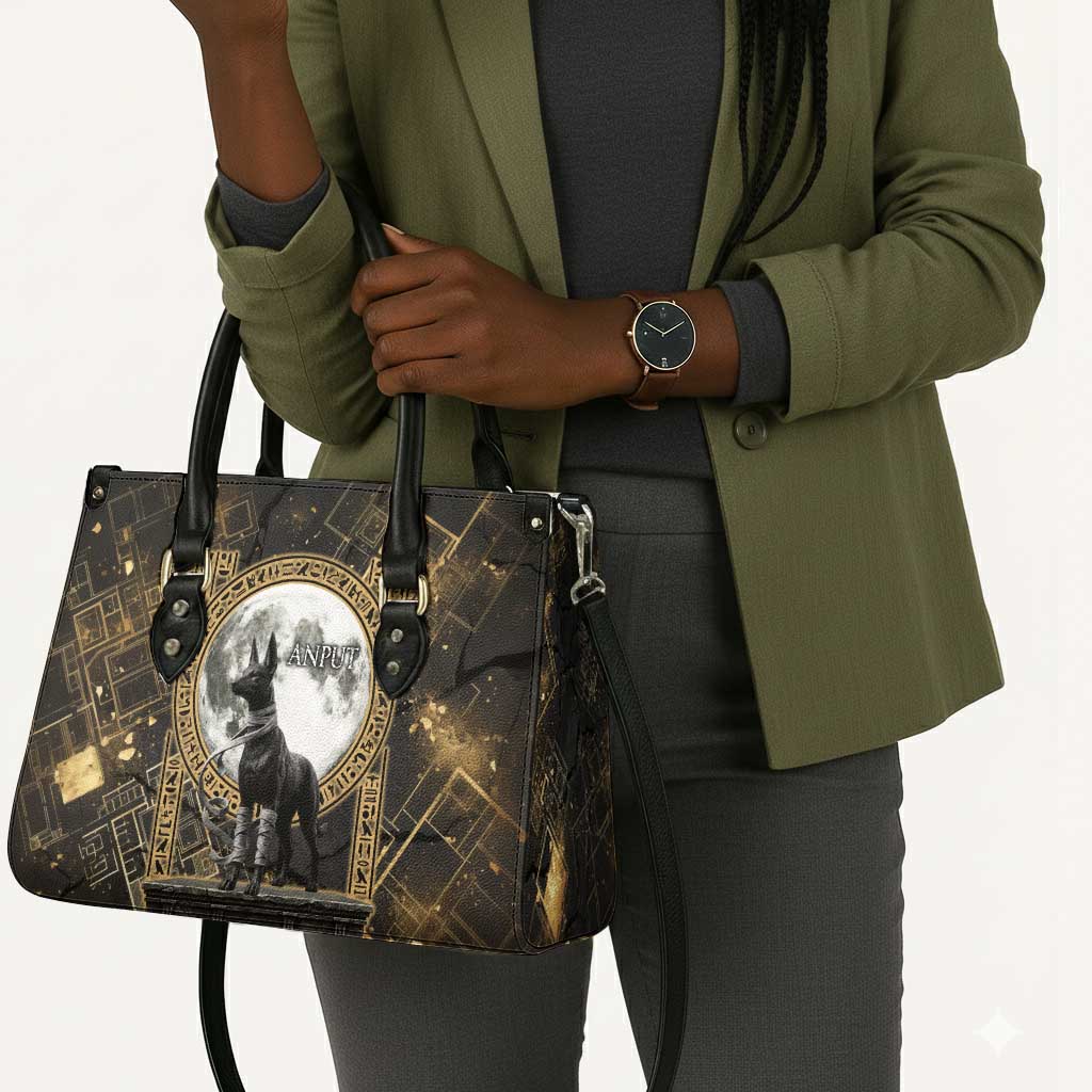 Anput Jackal Mask Leather Bag with Full Moon Egyptian Afterlife Symbolism