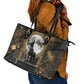 Anput Jackal Mask Leather Tote Bag with Full Moon Egyptian Afterlife Symbolism