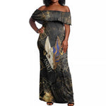 Anput Jackal Mask Off Shoulder Maxi Dress with Full Moon Egyptian Afterlife Symbolism