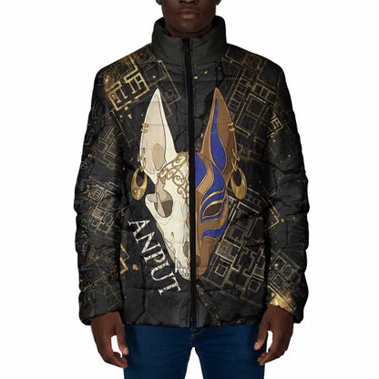 Anput Jackal Mask Padded Jacket with Full Moon Egyptian Afterlife Symbolism