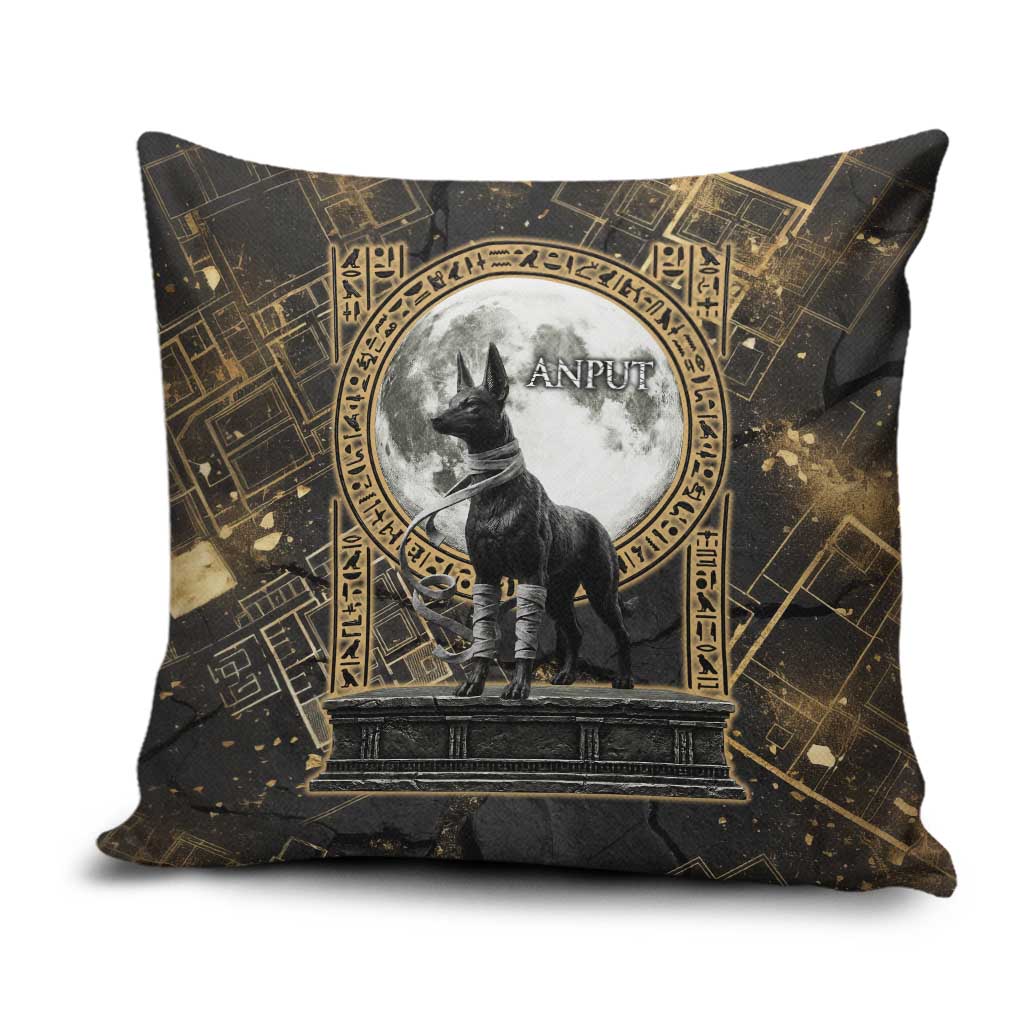 Anput Jackal Mask Pillow Cover with Full Moon Egyptian Afterlife Symbolism