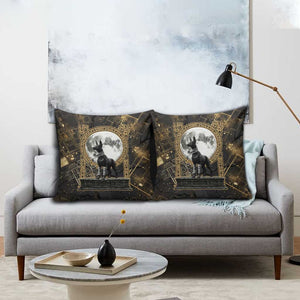 Anput Jackal Mask Pillow Cover with Full Moon Egyptian Afterlife Symbolism