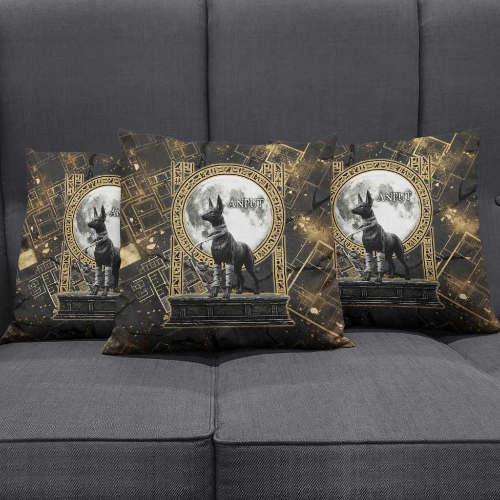 Anput Jackal Mask Pillow Cover with Full Moon Egyptian Afterlife Symbolism