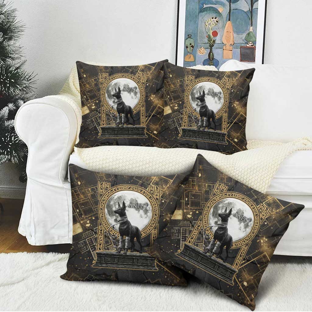Anput Jackal Mask Pillow Cover with Full Moon Egyptian Afterlife Symbolism