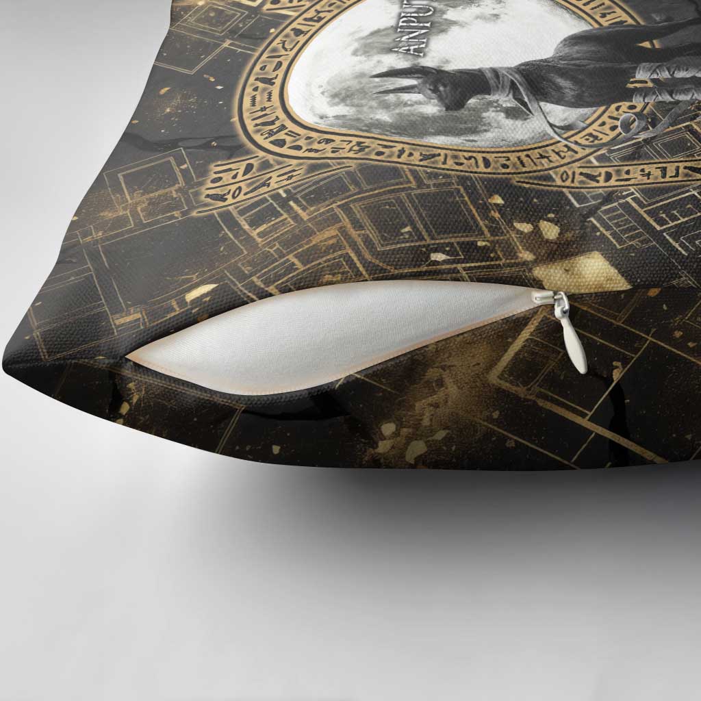 Anput Jackal Mask Pillow Cover with Full Moon Egyptian Afterlife Symbolism