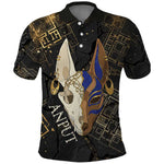 Anput Jackal Mask Polo Shirt with Full Moon Egyptian Afterlife Symbolism