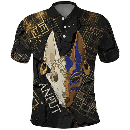 Anput Jackal Mask Polo Shirt with Full Moon Egyptian Afterlife Symbolism