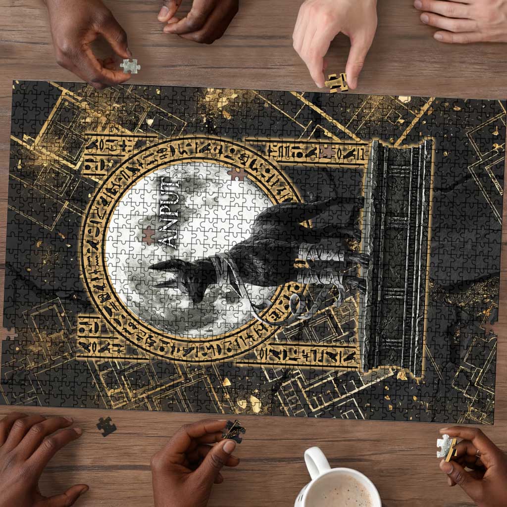 Anput Jackal Mask Puzzle with Full Moon Egyptian Afterlife Symbolism