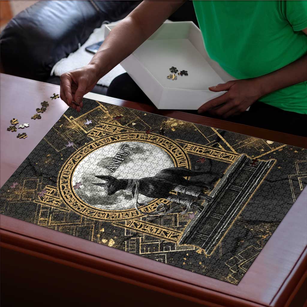 Anput Jackal Mask Puzzle with Full Moon Egyptian Afterlife Symbolism