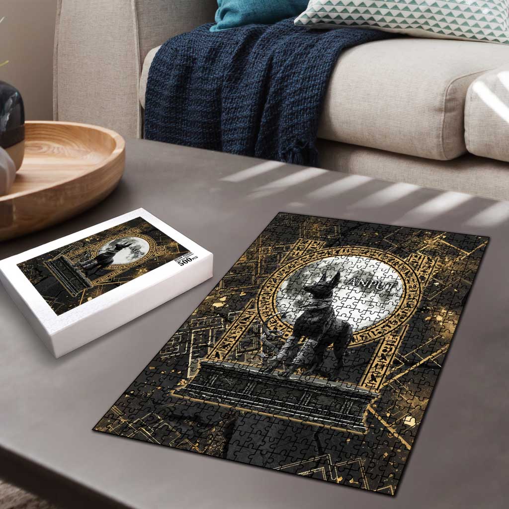 Anput Jackal Mask Puzzle with Full Moon Egyptian Afterlife Symbolism