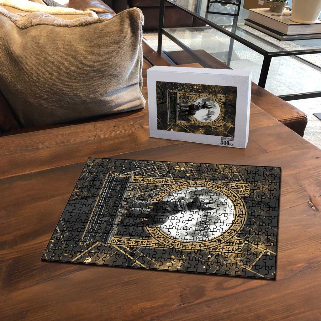Anput Jackal Mask Puzzle with Full Moon Egyptian Afterlife Symbolism