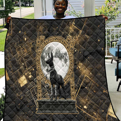Anput Jackal Mask Quilt with Full Moon Egyptian Afterlife Symbolism