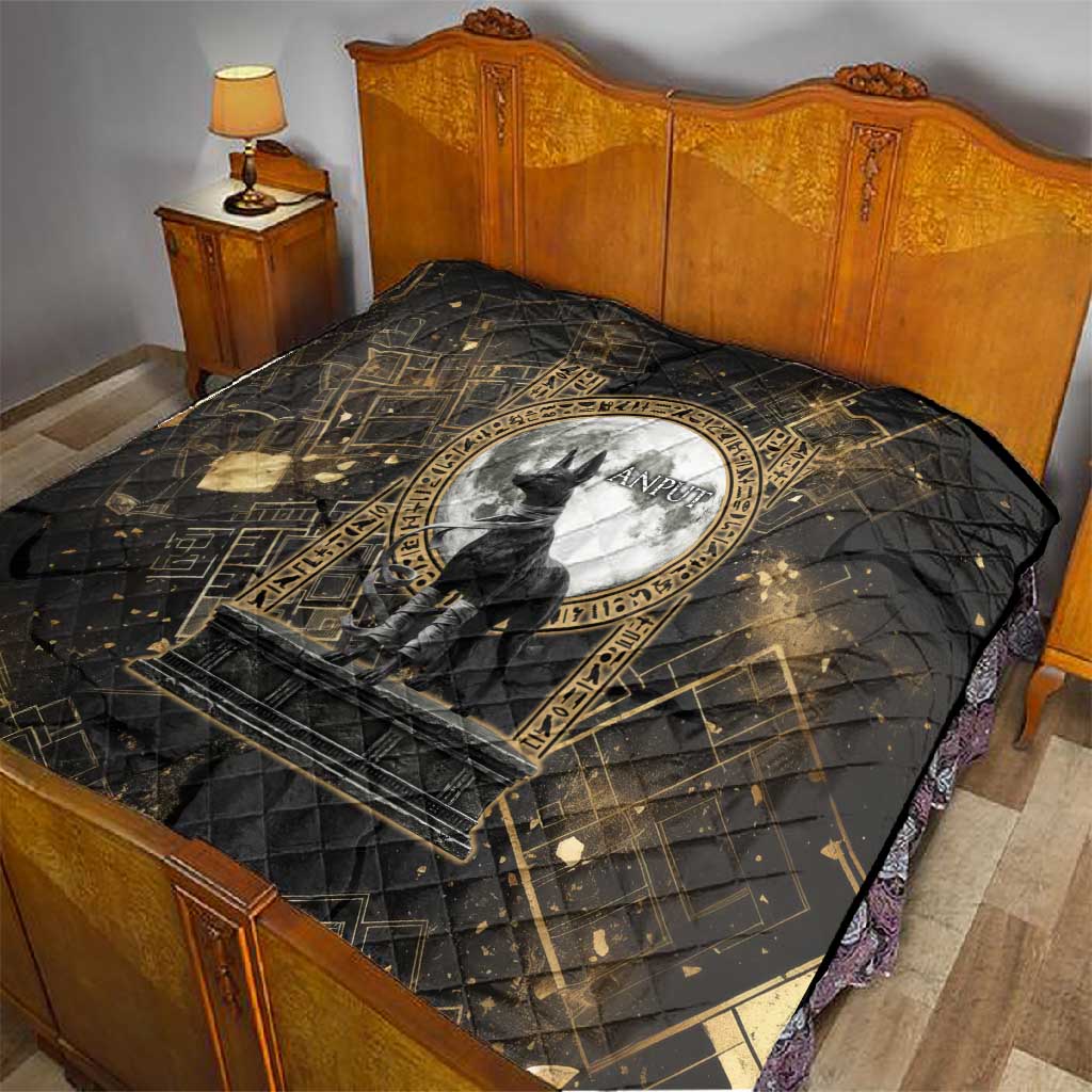 Anput Jackal Mask Quilt with Full Moon Egyptian Afterlife Symbolism