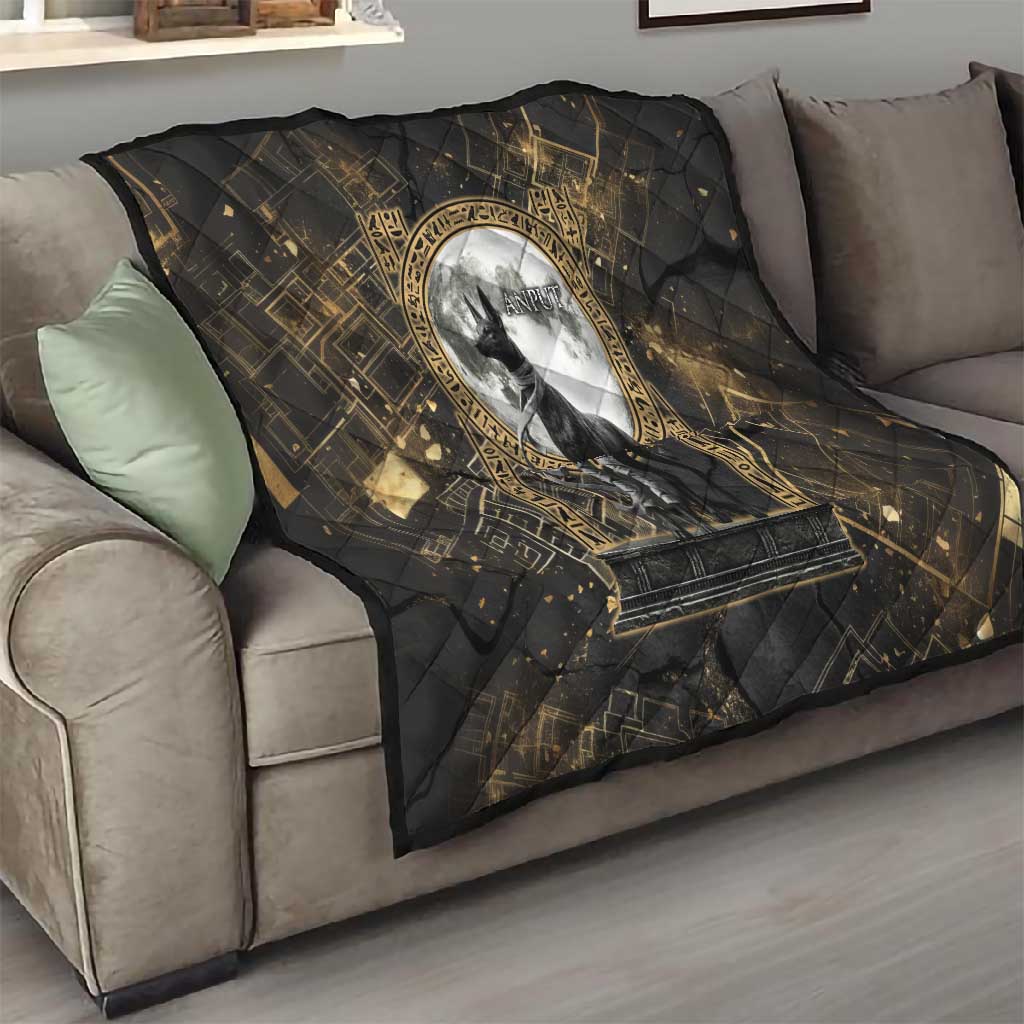 Anput Jackal Mask Quilt with Full Moon Egyptian Afterlife Symbolism