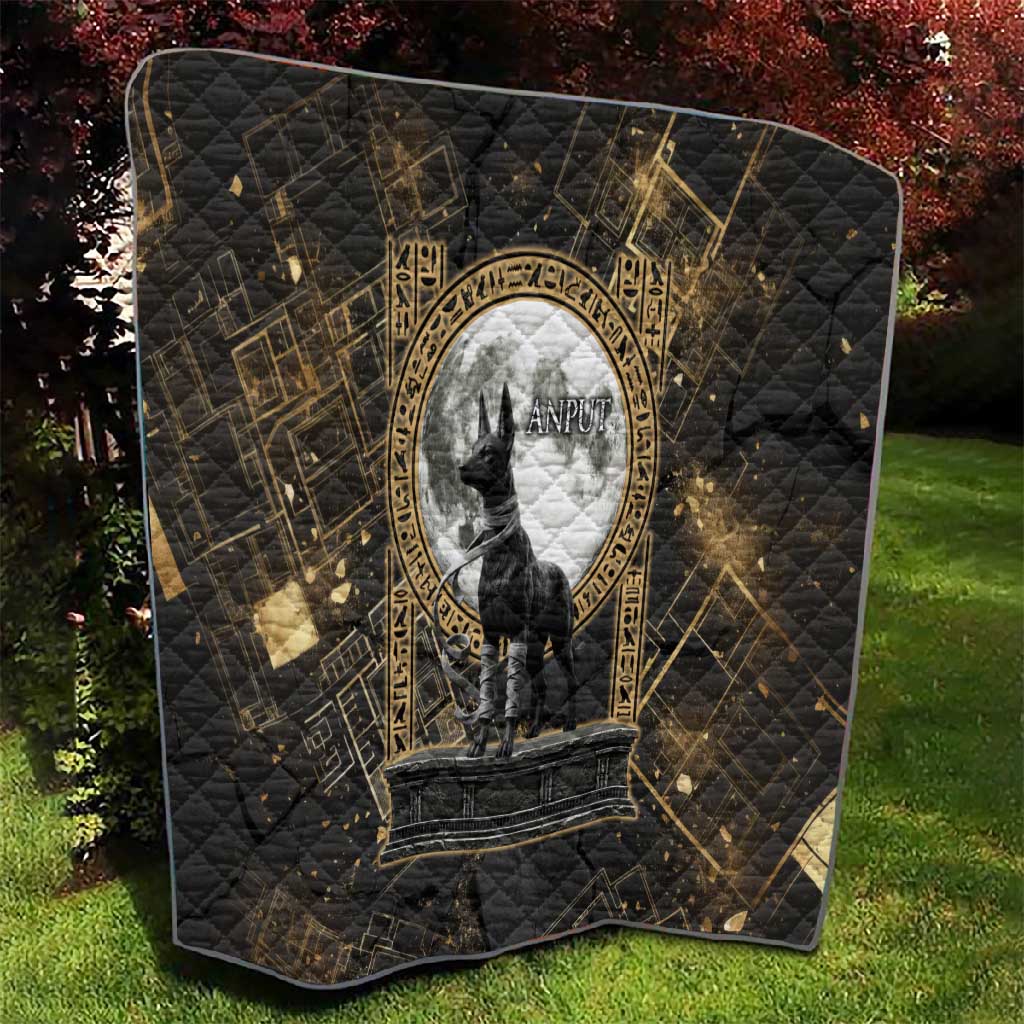 Anput Jackal Mask Quilt with Full Moon Egyptian Afterlife Symbolism