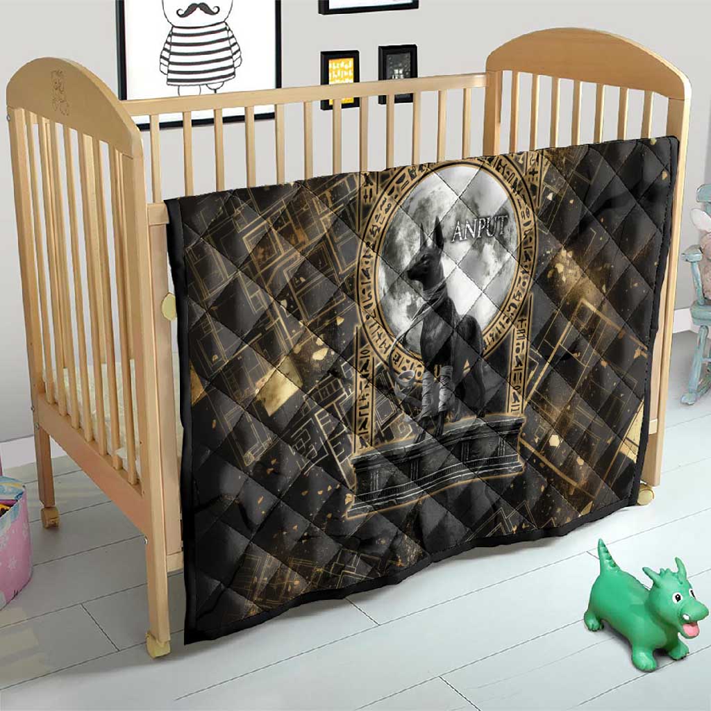 Anput Jackal Mask Quilt with Full Moon Egyptian Afterlife Symbolism