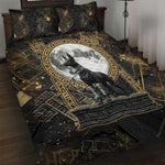 Anput Jackal Mask Quilt Bed Set with Full Moon Egyptian Afterlife Symbolism