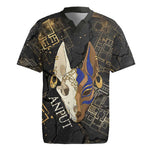 Anput Jackal Mask Rugby Jersey with Full Moon Egyptian Afterlife Symbolism