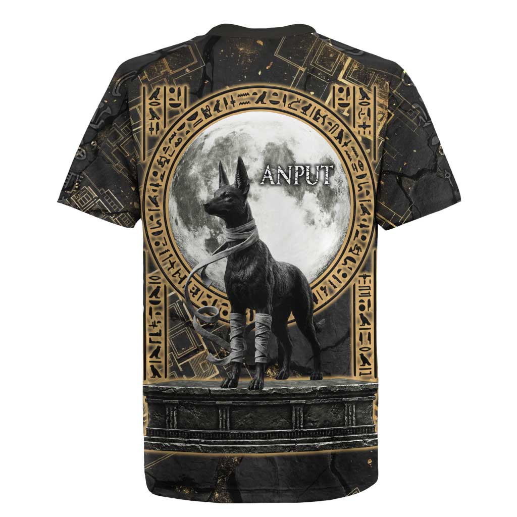 Anput Jackal Mask Rugby Jersey with Full Moon Egyptian Afterlife Symbolism