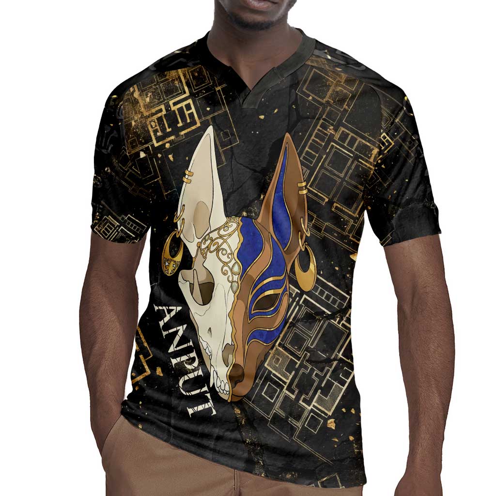 Anput Jackal Mask Rugby Jersey with Full Moon Egyptian Afterlife Symbolism