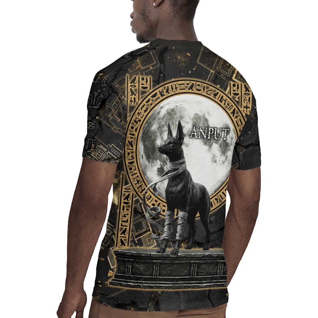 Anput Jackal Mask Rugby Jersey with Full Moon Egyptian Afterlife Symbolism