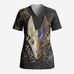 Anput Jackal Mask Scrub Top with Full Moon Egyptian Afterlife Symbolism