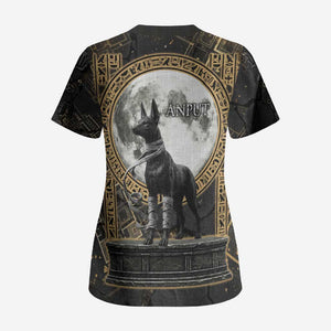 Anput Jackal Mask Scrub Top with Full Moon Egyptian Afterlife Symbolism