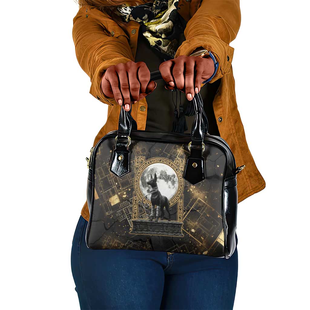 Anput Jackal Mask Shoulder Handbag with Full Moon Egyptian Afterlife Symbolism