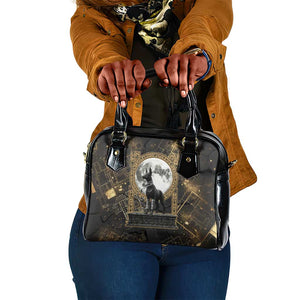 Anput Jackal Mask Shoulder Handbag with Full Moon Egyptian Afterlife Symbolism