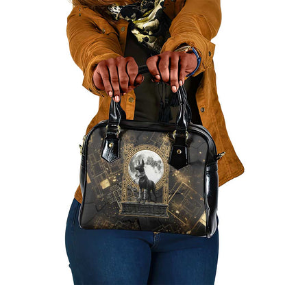 Anput Jackal Mask Shoulder Handbag with Full Moon Egyptian Afterlife Symbolism