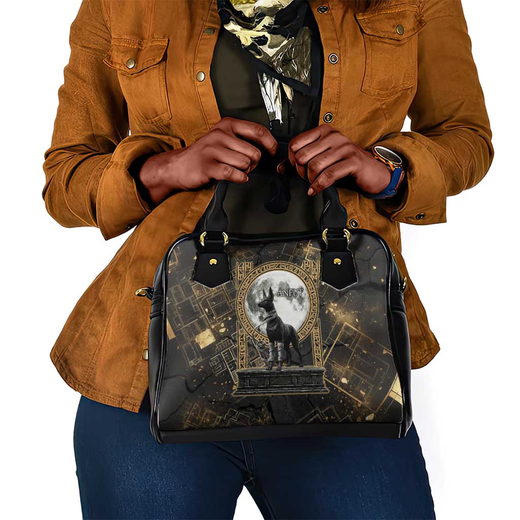 Anput Jackal Mask Shoulder Handbag with Full Moon Egyptian Afterlife Symbolism