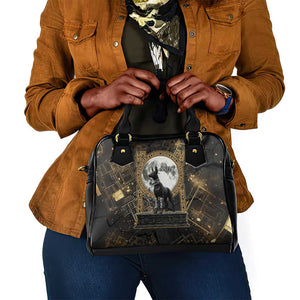 Anput Jackal Mask Shoulder Handbag with Full Moon Egyptian Afterlife Symbolism