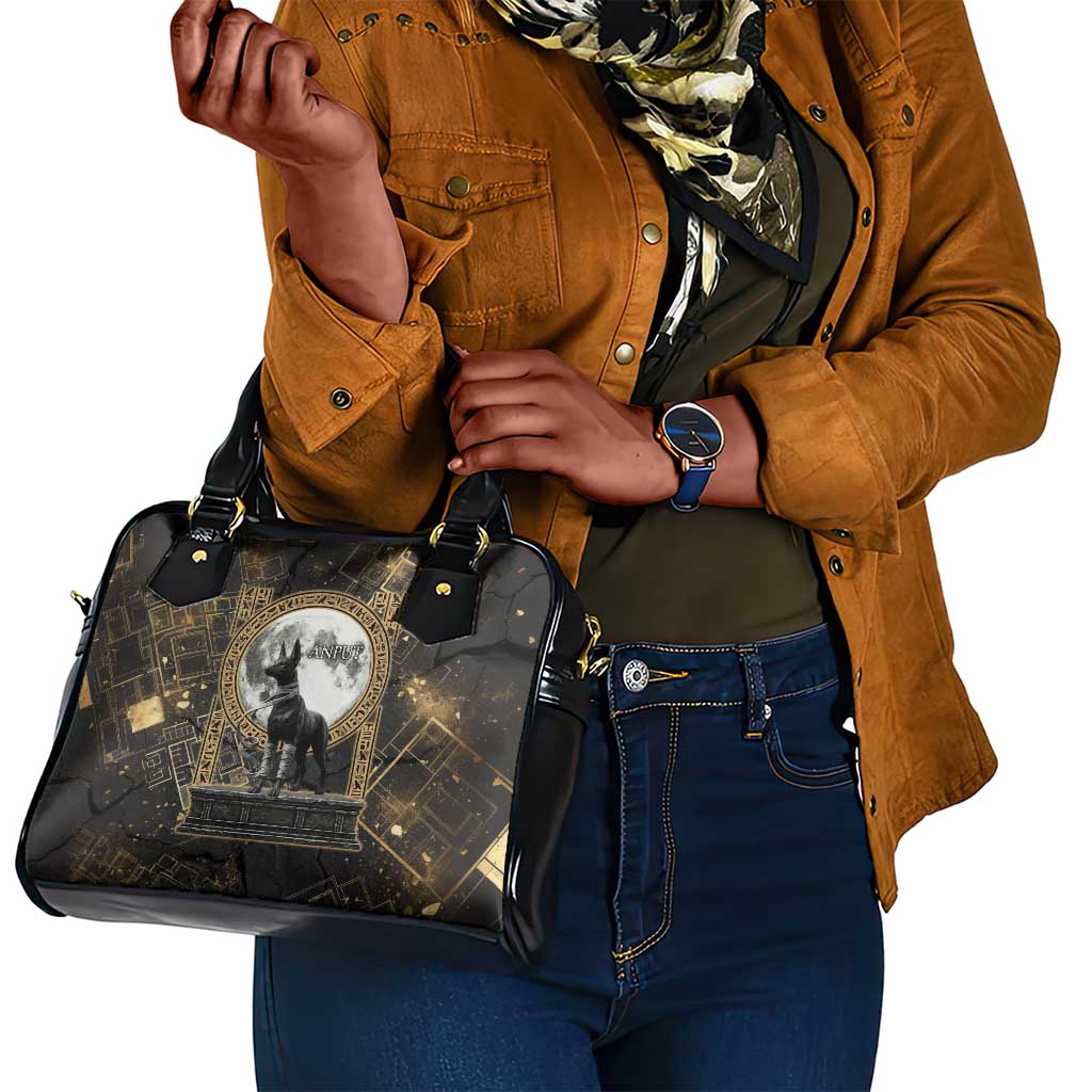 Anput Jackal Mask Shoulder Handbag with Full Moon Egyptian Afterlife Symbolism