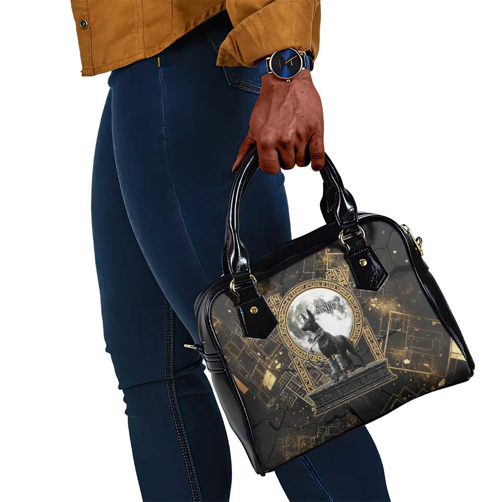 Anput Jackal Mask Shoulder Handbag with Full Moon Egyptian Afterlife Symbolism