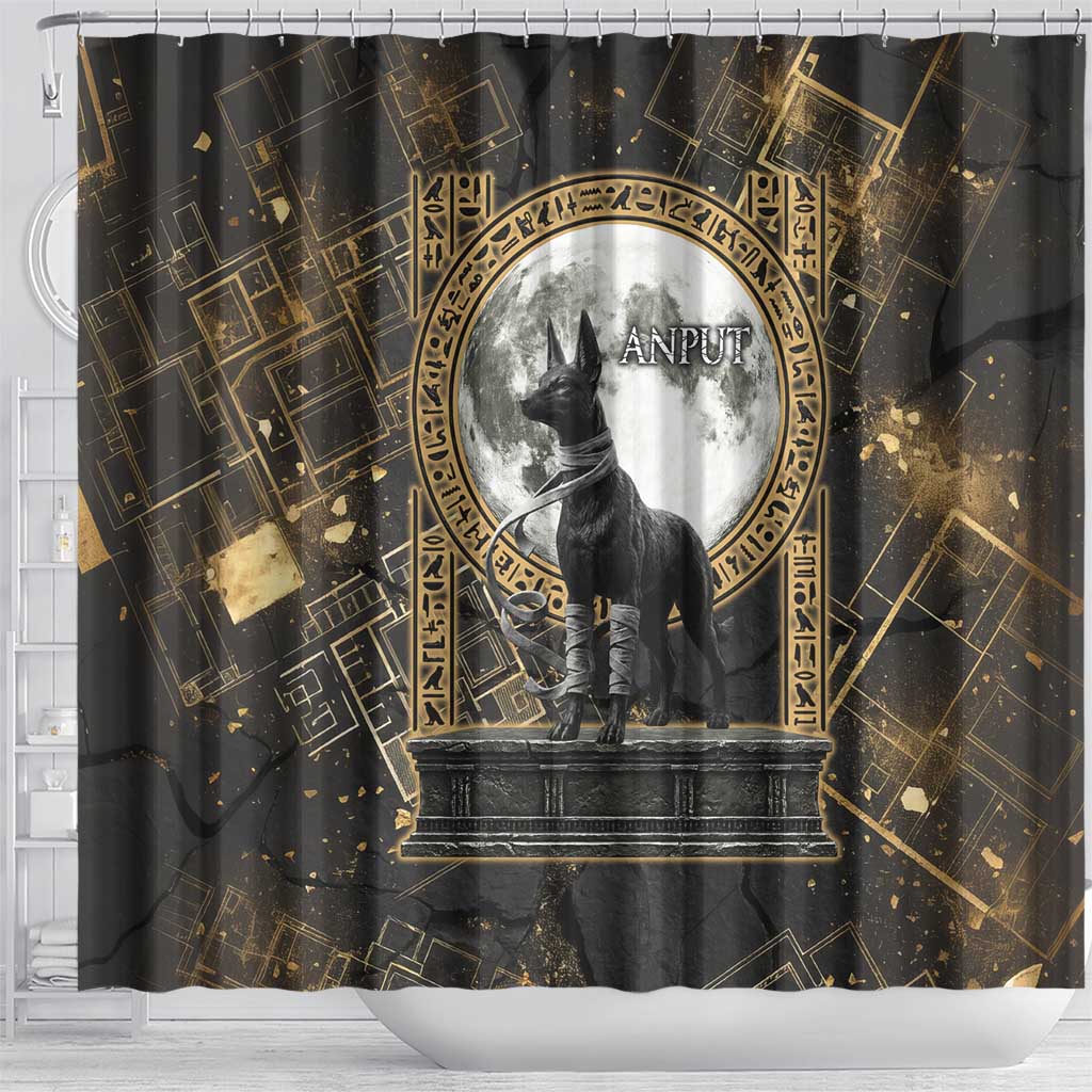 Anput Jackal Mask Shower Curtain with Full Moon Egyptian Afterlife Symbolism