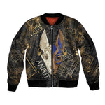 Anput Jackal Mask Sleeve Zip Bomber Jacket with Full Moon Egyptian Afterlife Symbolism