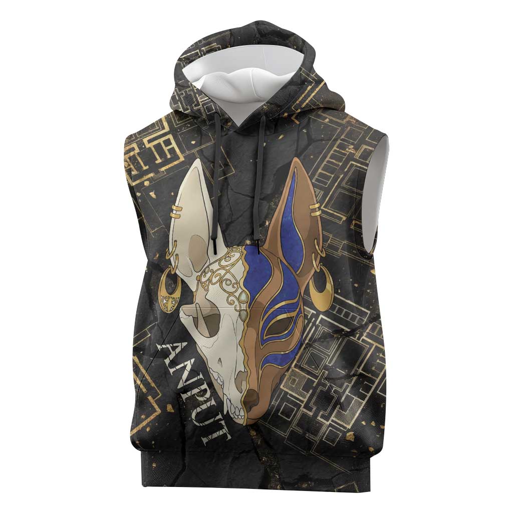 Anput Jackal Mask Sleeveless Hoodie with Full Moon Egyptian Afterlife Symbolism