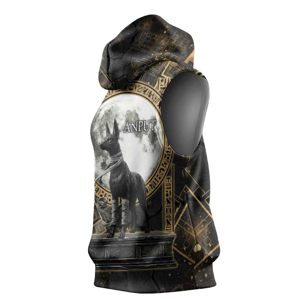 Anput Jackal Mask Sleeveless Hoodie with Full Moon Egyptian Afterlife Symbolism