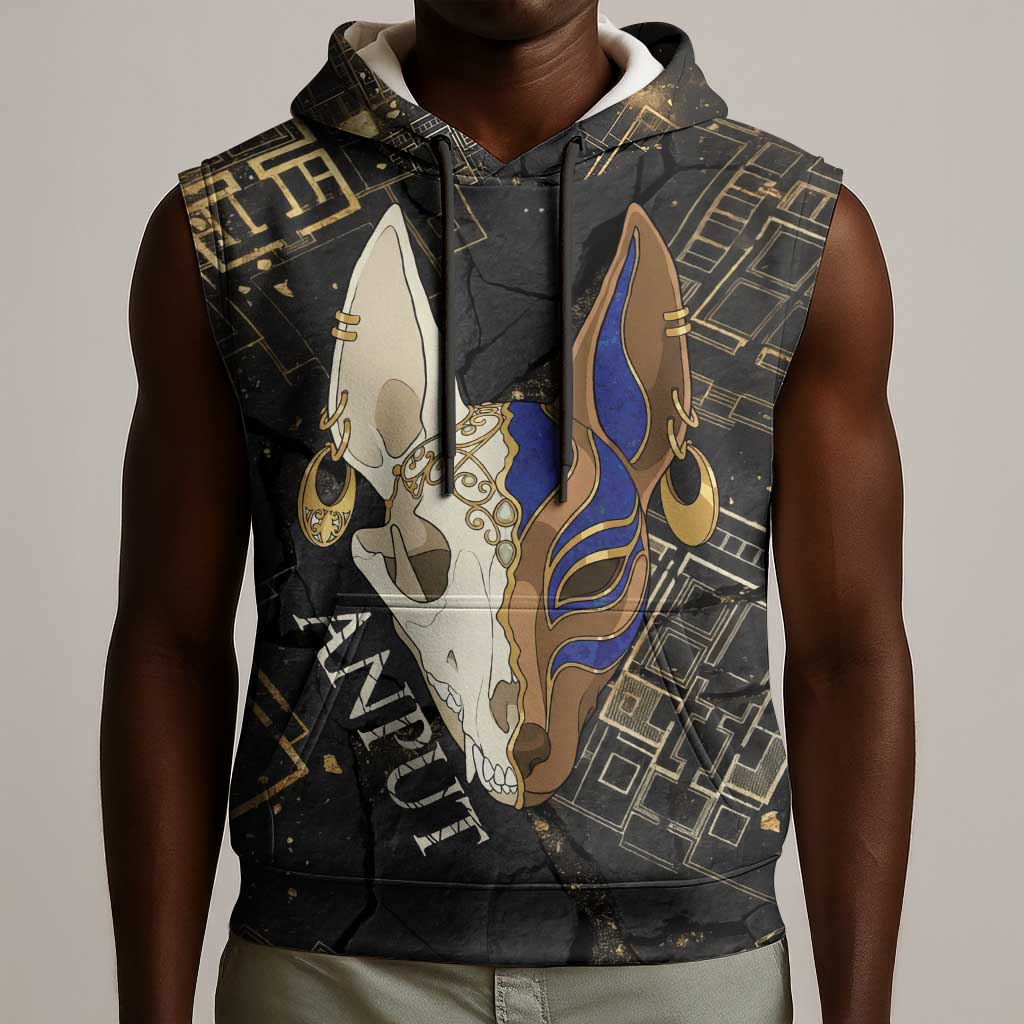 Anput Jackal Mask Sleeveless Hoodie with Full Moon Egyptian Afterlife Symbolism