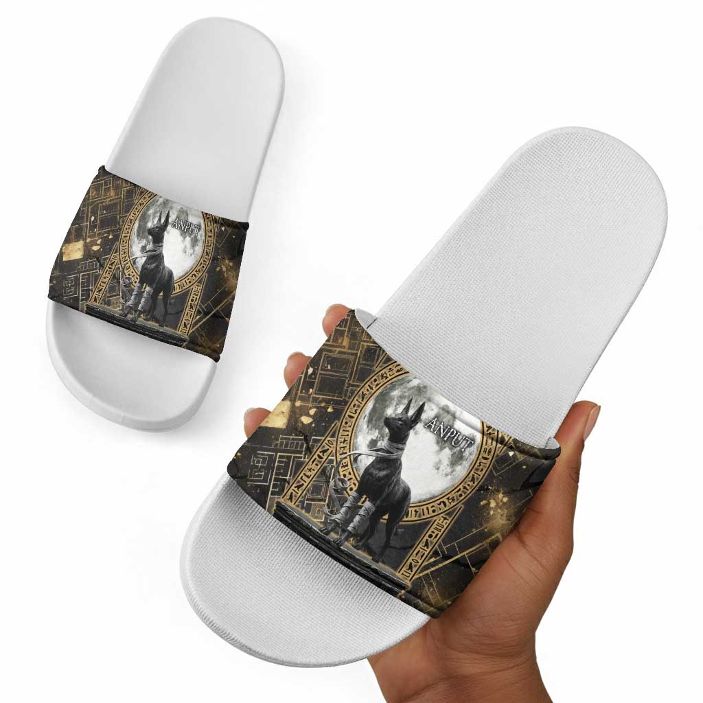 Anput Jackal Mask Slide Sandals with Full Moon Egyptian Afterlife Symbolism