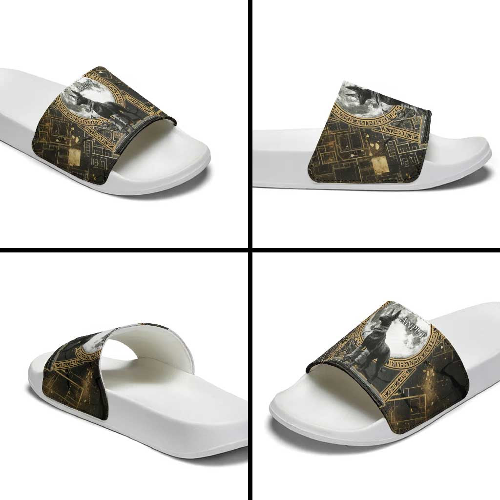 Anput Jackal Mask Slide Sandals with Full Moon Egyptian Afterlife Symbolism