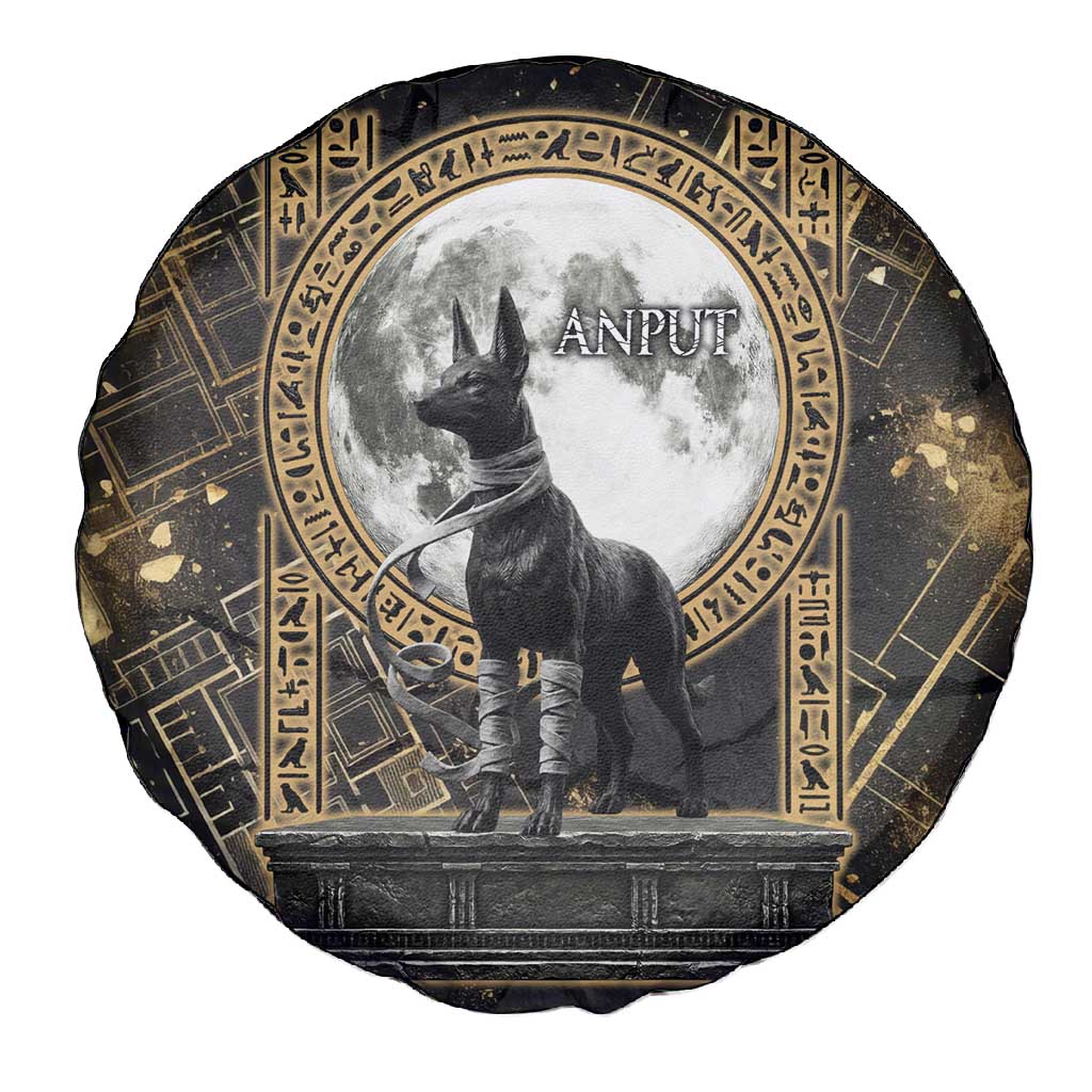 Anput Jackal Mask Spare Tire Cover with Full Moon Egyptian Afterlife Symbolism