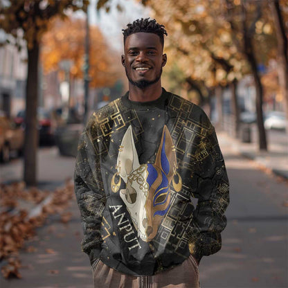 Anput Jackal Mask Sweatshirt with Full Moon Egyptian Afterlife Symbolism