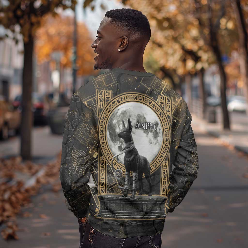 Anput Jackal Mask Sweatshirt with Full Moon Egyptian Afterlife Symbolism