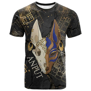 Anput Jackal Mask T shirt with Full Moon Egyptian Afterlife Symbolism