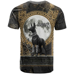 Anput Jackal Mask T shirt with Full Moon Egyptian Afterlife Symbolism